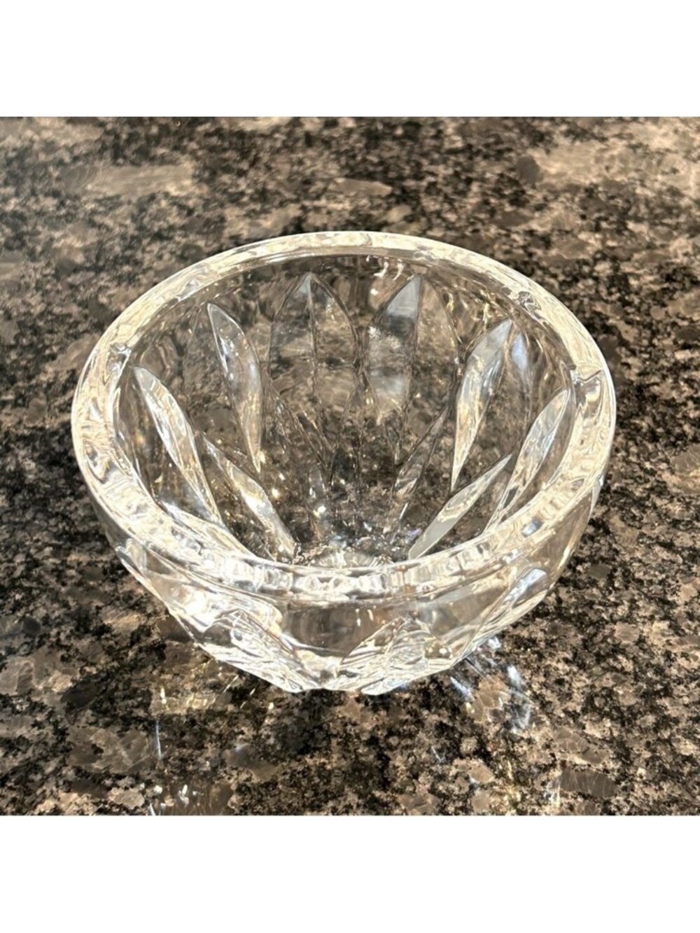 Vintage KOSTA BODA Round bowl Opus Lead crystal Sweden Leaf pattern Signed Kosta